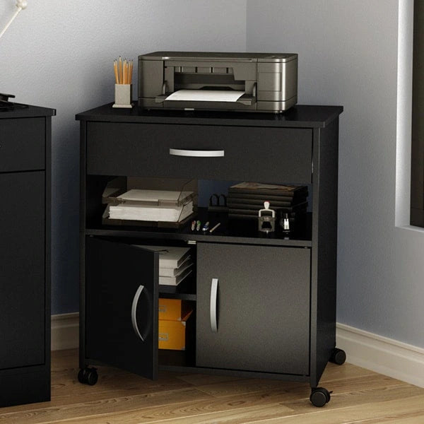 Printer Cart on Wheels with Storage Cabinets and Drawer