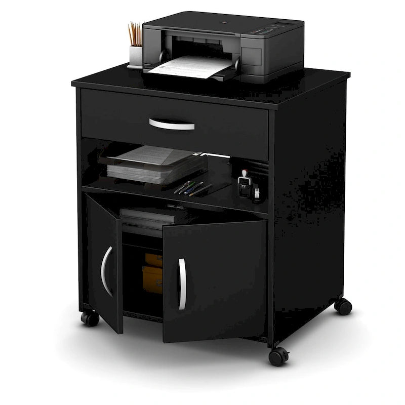 Printer Cart on Wheels with Storage Cabinets and Drawer