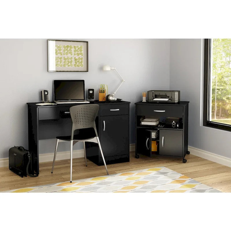 Printer Cart on Wheels with Storage Cabinets and Drawer