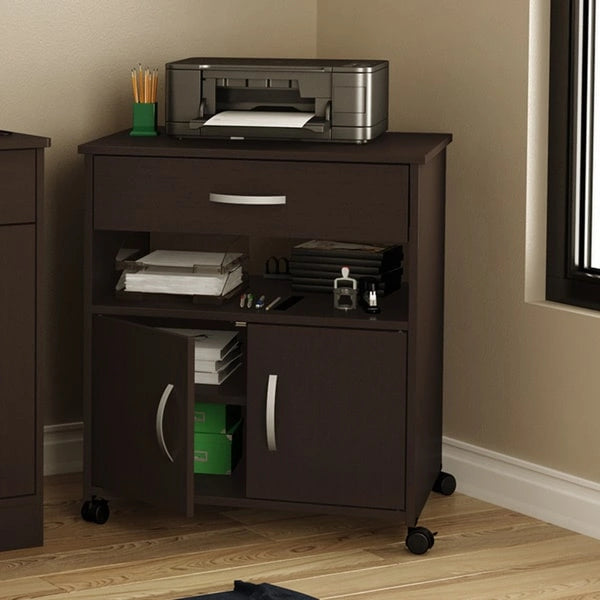Printer Cart on Wheels with Storage Cabinets and Drawer