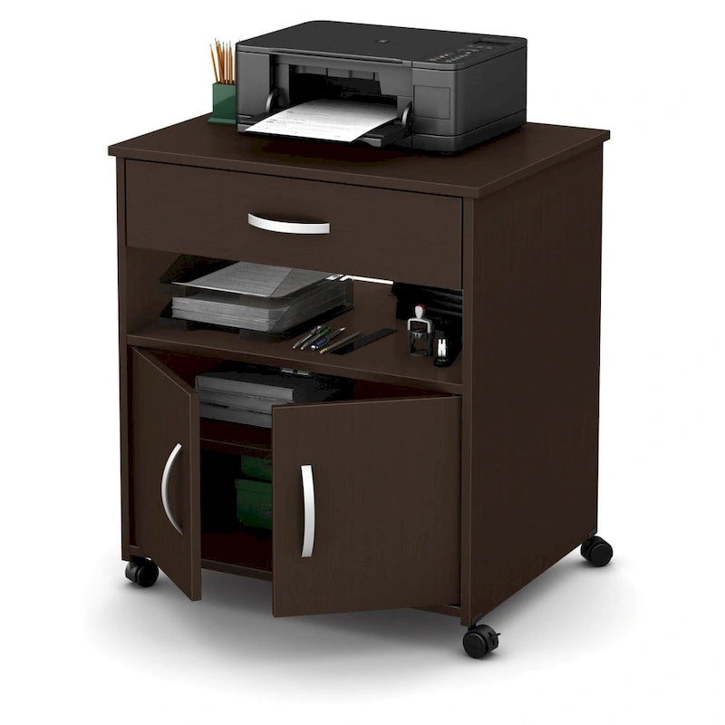 Printer Cart on Wheels with Storage Cabinets and Drawer
