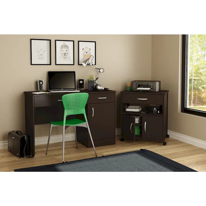 Printer Cart on Wheels with Storage Cabinets and Drawer