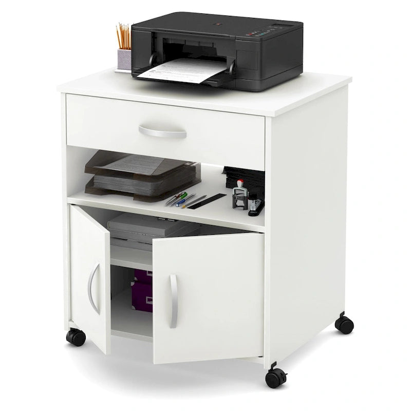 Printer Cart on Wheels with Storage Cabinets and Drawer