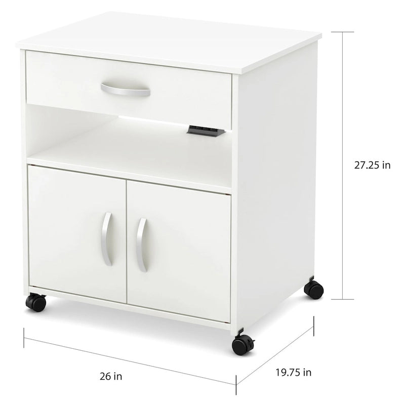 Printer Cart on Wheels with Storage Cabinets and Drawer