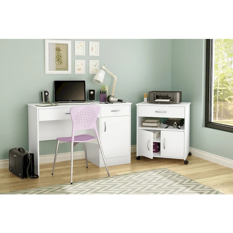 Printer Cart on Wheels with Storage Cabinets and Drawer