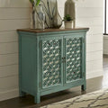 Turquoise 2-Door Accent Cabinet with Worn Wood Tone Top