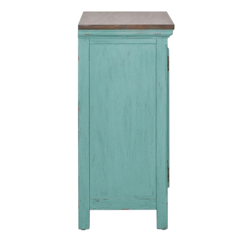 Turquoise 2-Door Accent Cabinet with Worn Wood Tone Top