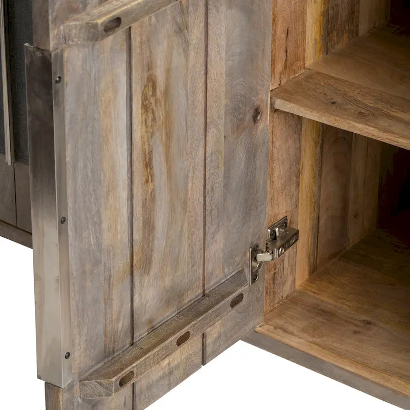 Mango Wood Four-Door Two Toned Living Room Buffet Sideboard, Coffee Bar Cabinet - 70W x 18D x 33.5H