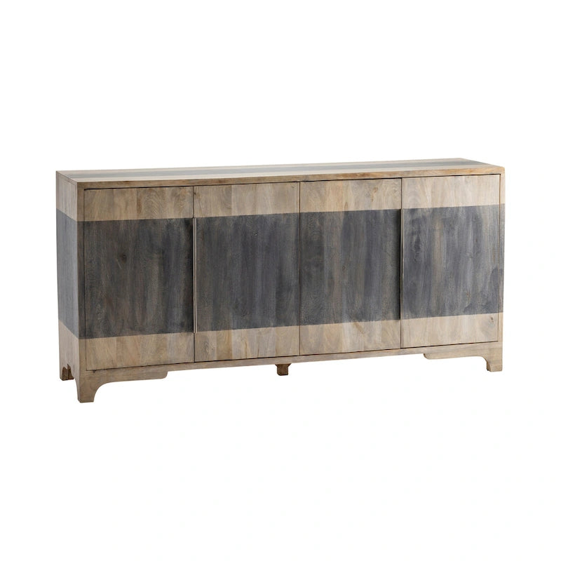 Mango Wood Four-Door Two Toned Living Room Buffet Sideboard, Coffee Bar Cabinet - 70W x 18D x 33.5H