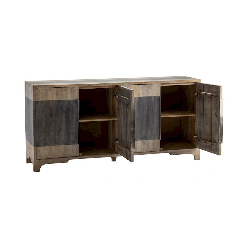Mango Wood Four-Door Two Toned Living Room Buffet Sideboard, Coffee Bar Cabinet - 70W x 18D x 33.5H