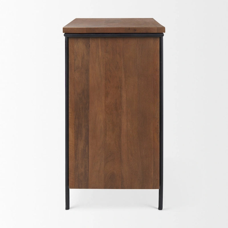 Medium Brown Solid Wood and Black Iron 2-Door Accent Cabinet