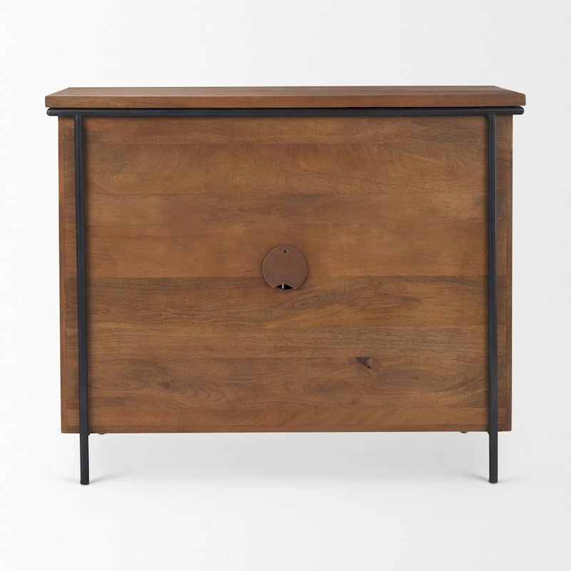 Medium Brown Solid Wood and Black Iron 2-Door Accent Cabinet
