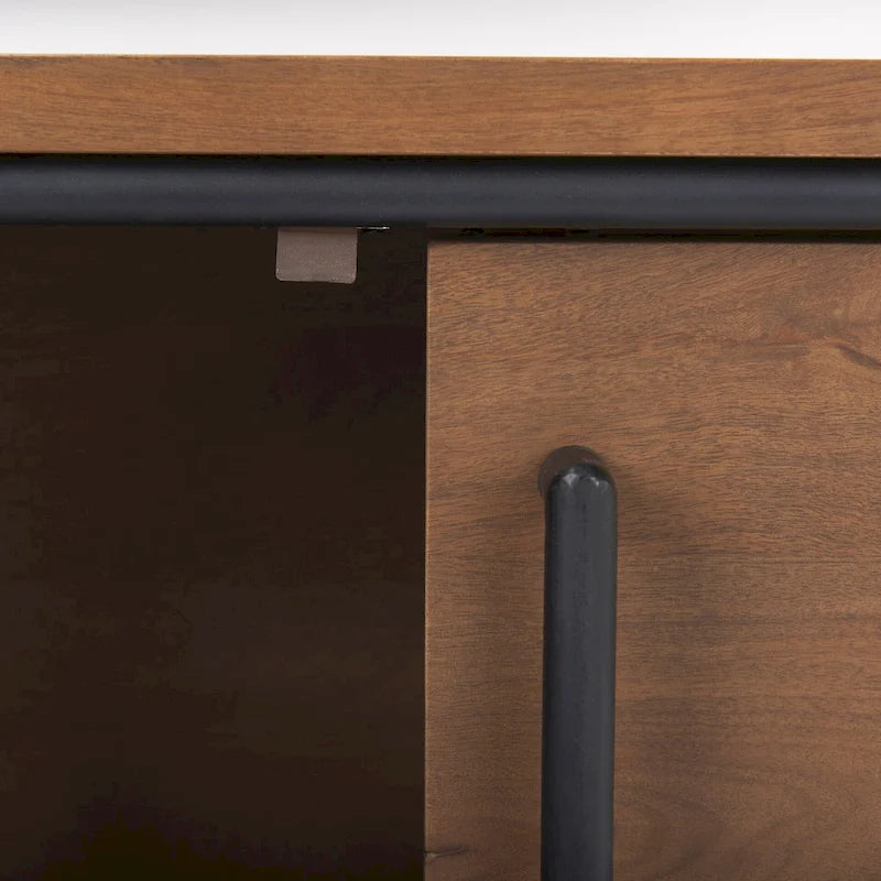 Medium Brown Solid Wood and Black Iron 2-Door Accent Cabinet