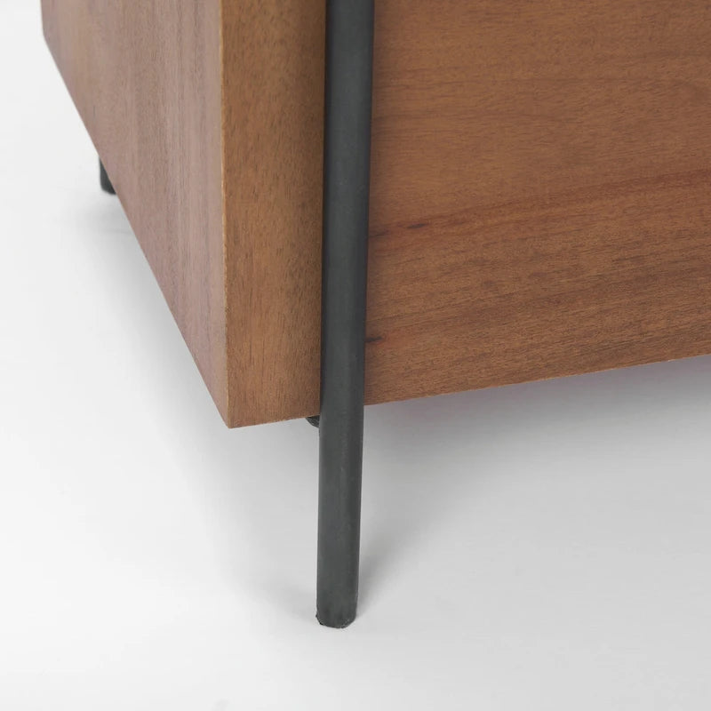Medium Brown Solid Wood and Black Iron 2-Door Accent Cabinet