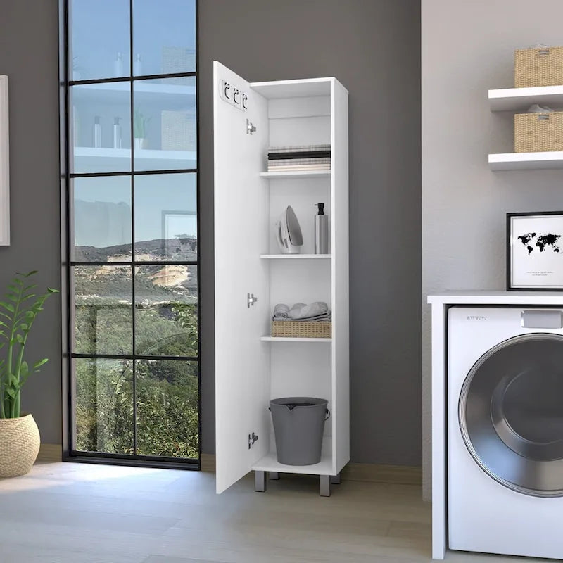 71-Inch Tall 5-Shelf Storage Cabinet with Broom Hangers