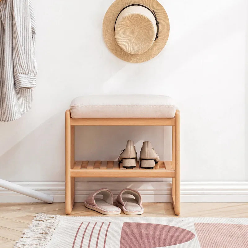 Wood Storage Shoe Rack Bench with Cushion