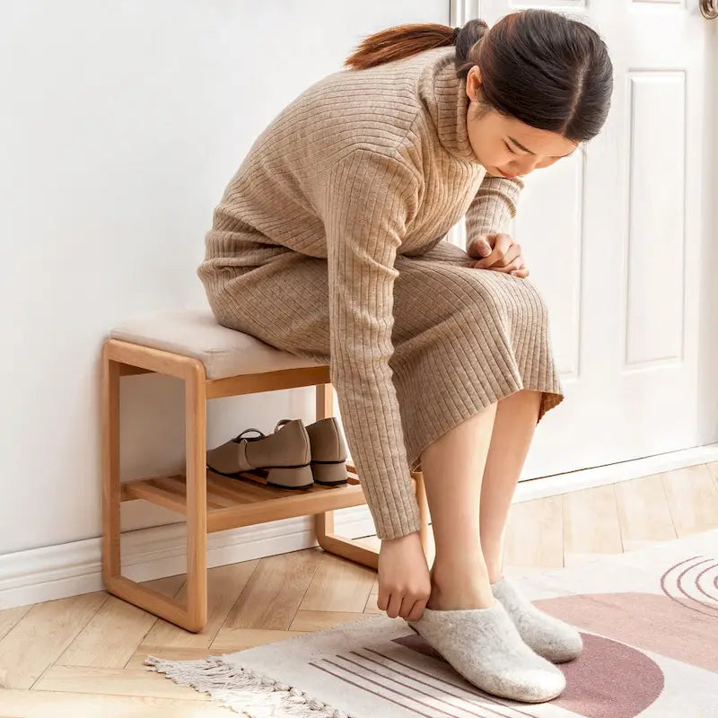 Wood Storage Shoe Rack Bench with Cushion