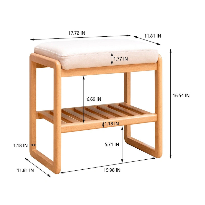 Wood Storage Shoe Rack Bench with Cushion
