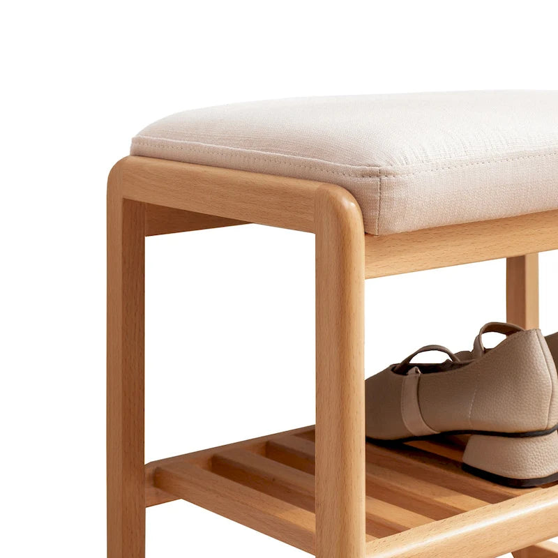 Wood Storage Shoe Rack Bench with Cushion