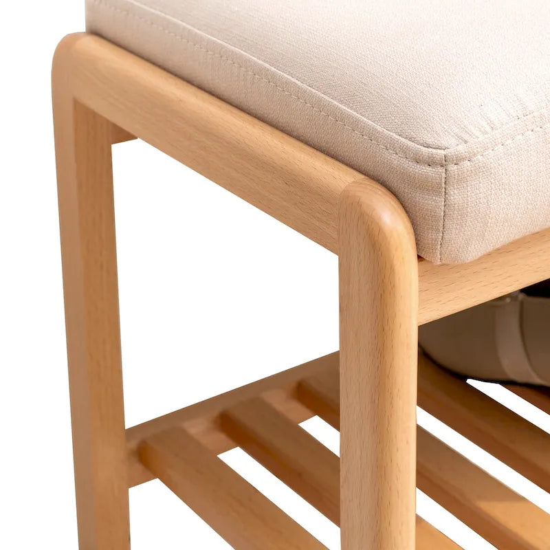 Wood Storage Shoe Rack Bench with Cushion