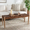 Wood and Interlaced Leather Bench - 47W x 16D x 19H