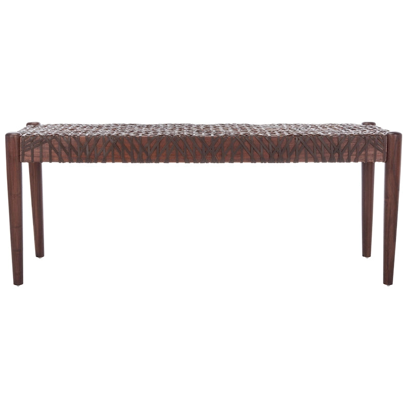 Wood and Interlaced Leather Bench - 47W x 16D x 19H