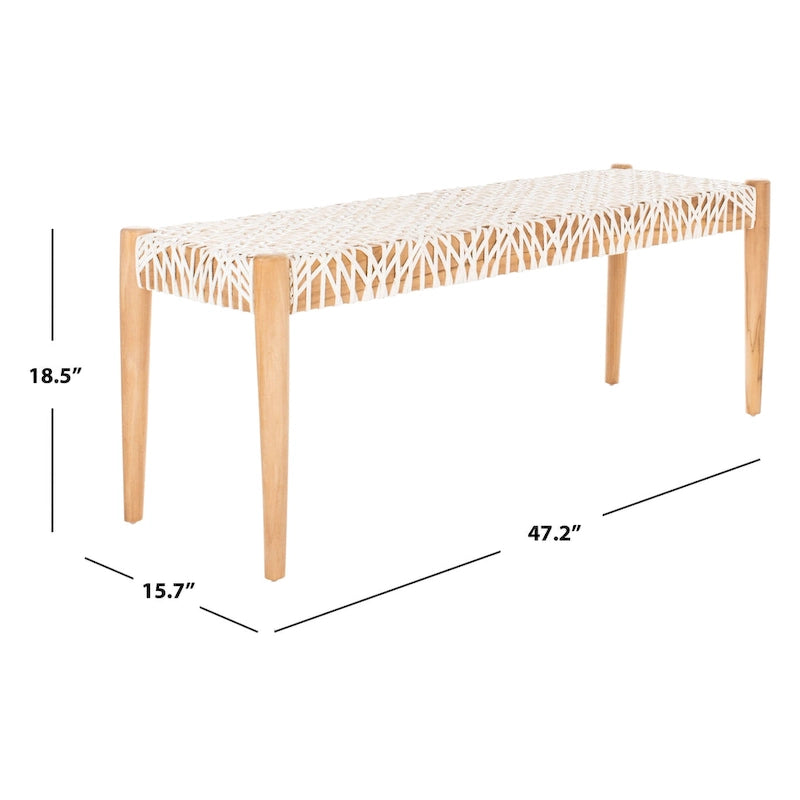Wood and Interlaced Leather Bench - 47W x 16D x 19H