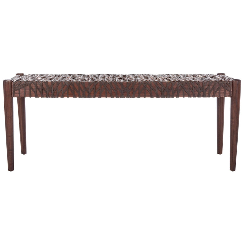 Wood and Interlaced Leather Bench - 47W x 16D x 19H