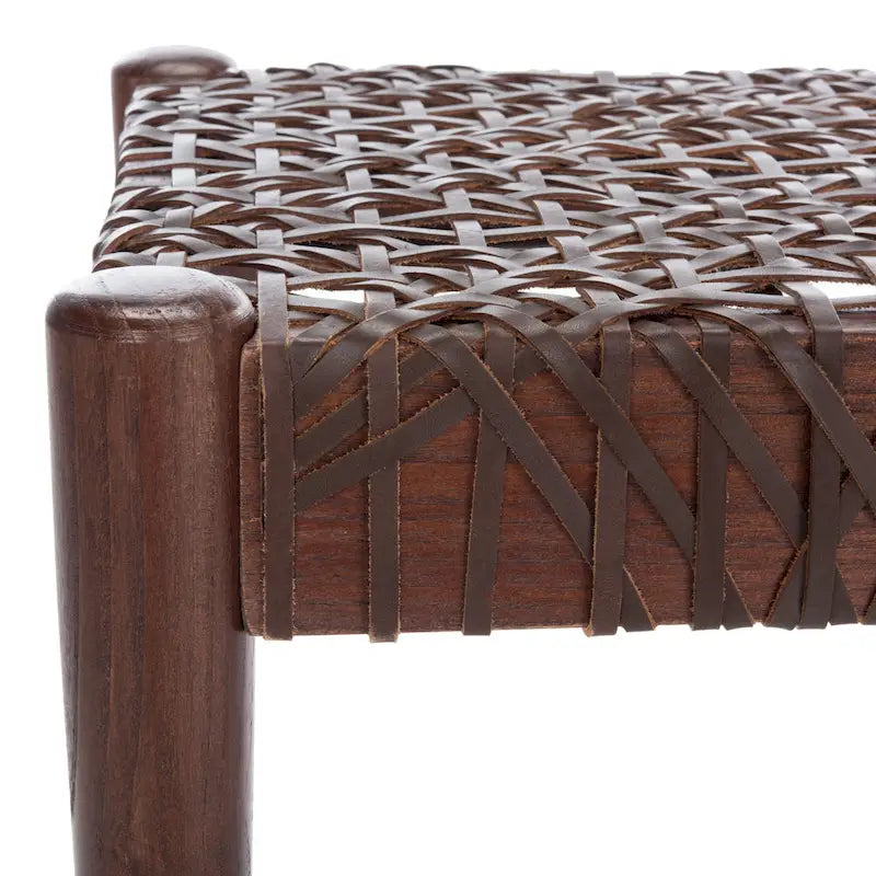 Wood and Interlaced Leather Bench - 47W x 16D x 19H