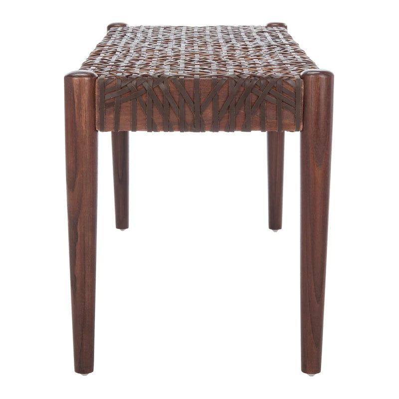 Wood and Interlaced Leather Bench - 47W x 16D x 19H