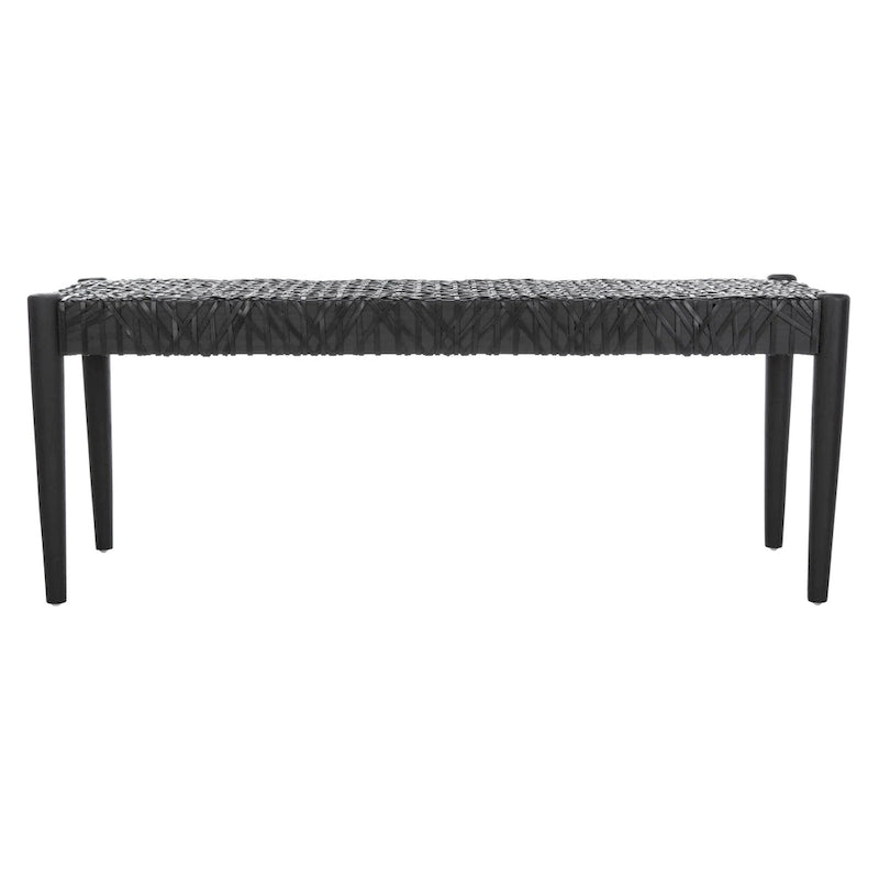 Wood and Interlaced Leather Bench - 47W x 16D x 19H