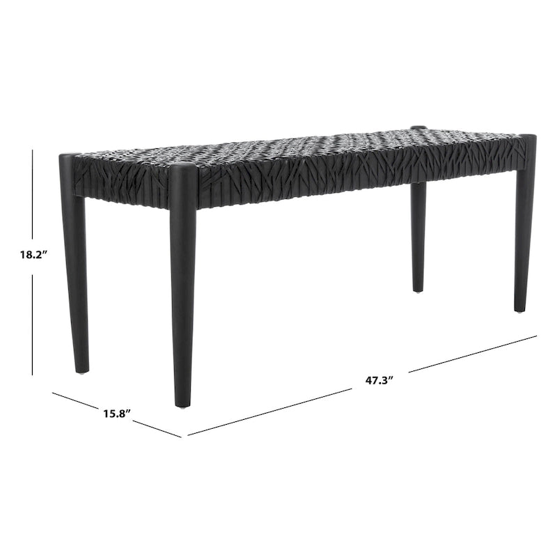 Wood and Interlaced Leather Bench - 47W x 16D x 19H