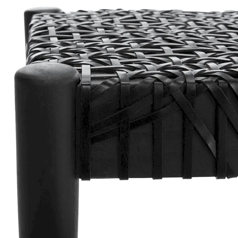 Wood and Interlaced Leather Bench - 47W x 16D x 19H