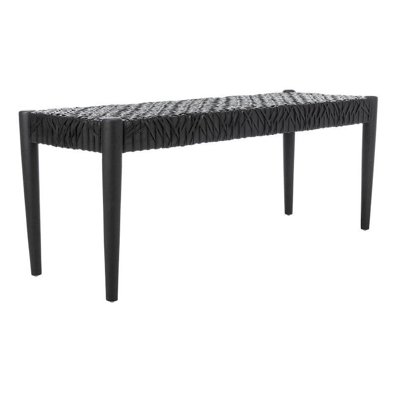Wood and Interlaced Leather Bench - 47W x 16D x 19H