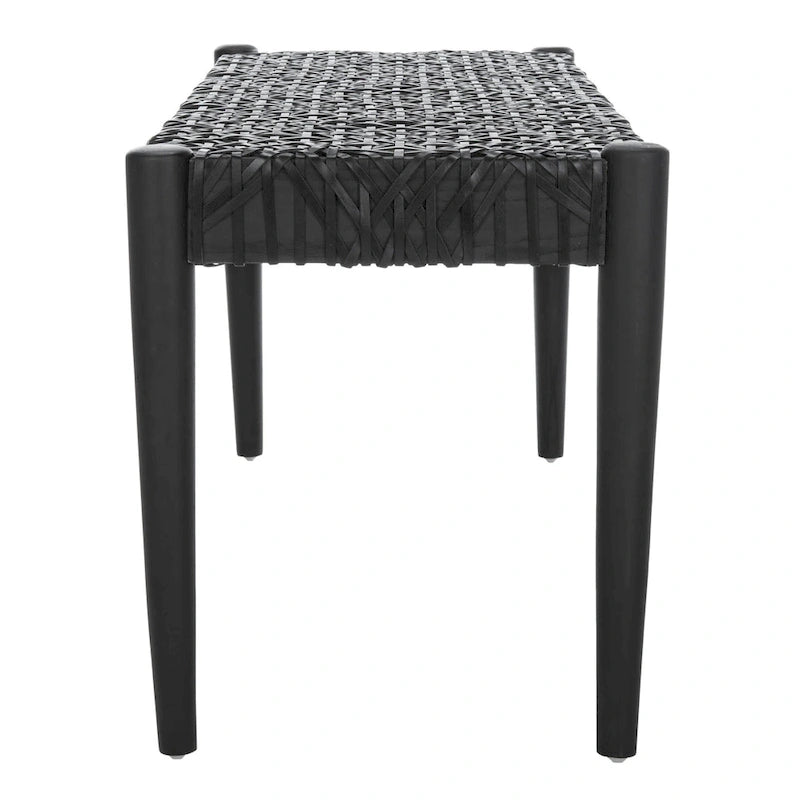 Wood and Interlaced Leather Bench - 47W x 16D x 19H