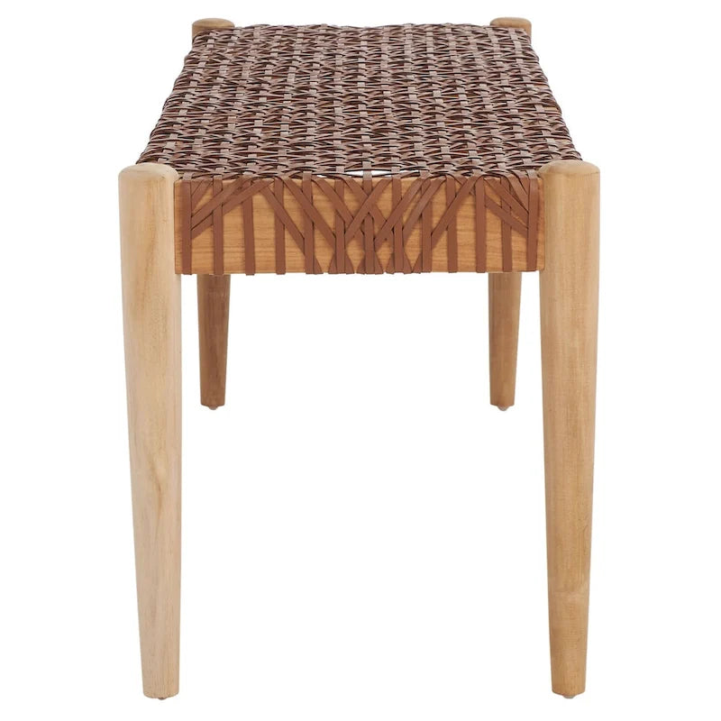 Wood and Interlaced Leather Bench - 47W x 16D x 19H
