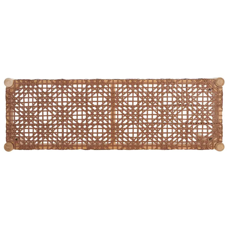 Wood and Interlaced Leather Bench - 47W x 16D x 19H
