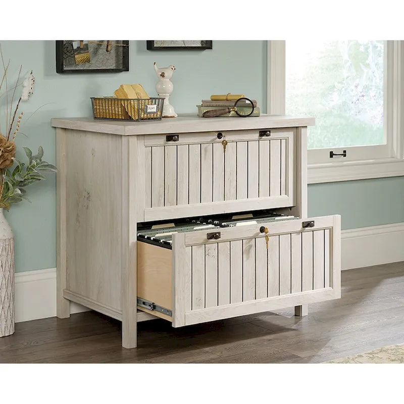 Lateral File Cabinet with Locking Drawers, Chalked Chestnut