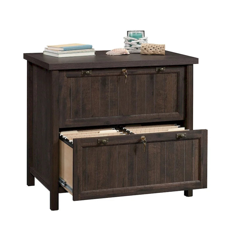 Lateral File Cabinet with Locking Drawers, Chalked Chestnut