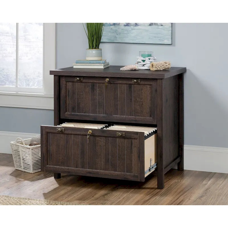 Lateral File Cabinet with Locking Drawers, Chalked Chestnut