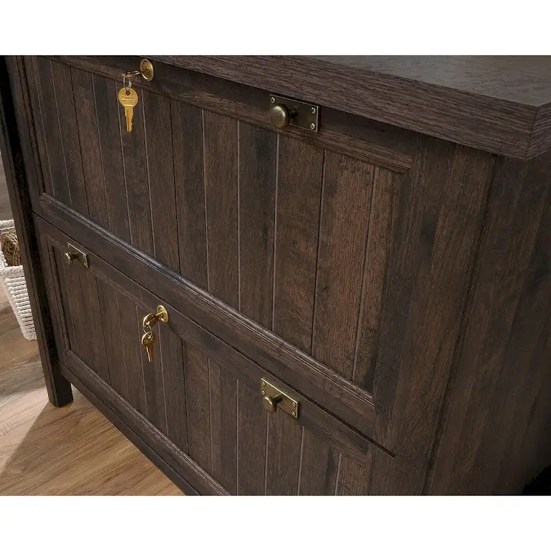 Lateral File Cabinet with Locking Drawers, Chalked Chestnut