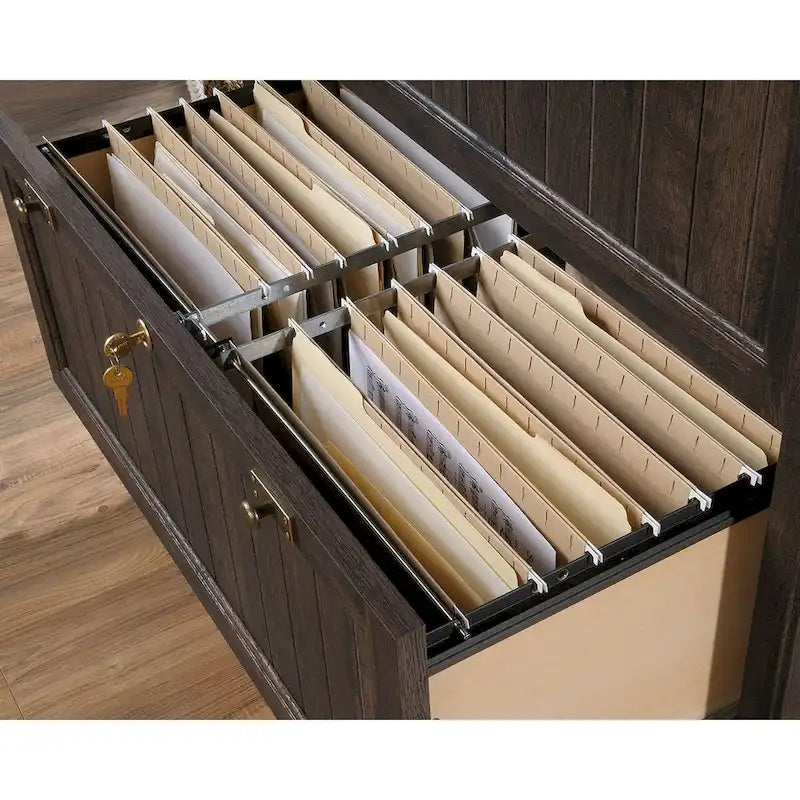 Lateral File Cabinet with Locking Drawers, Chalked Chestnut