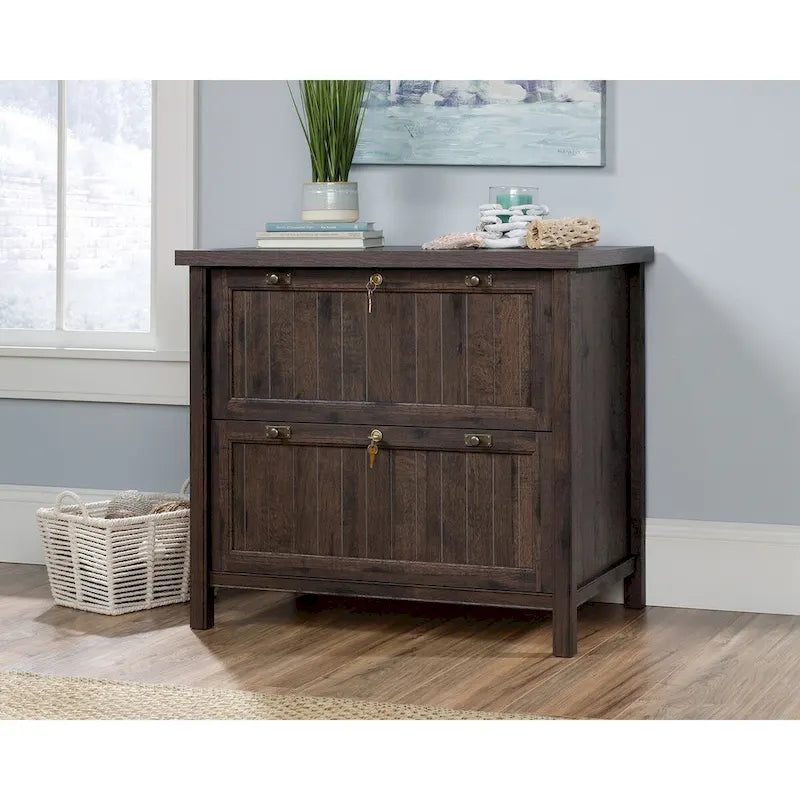 Lateral File Cabinet with Locking Drawers, Chalked Chestnut