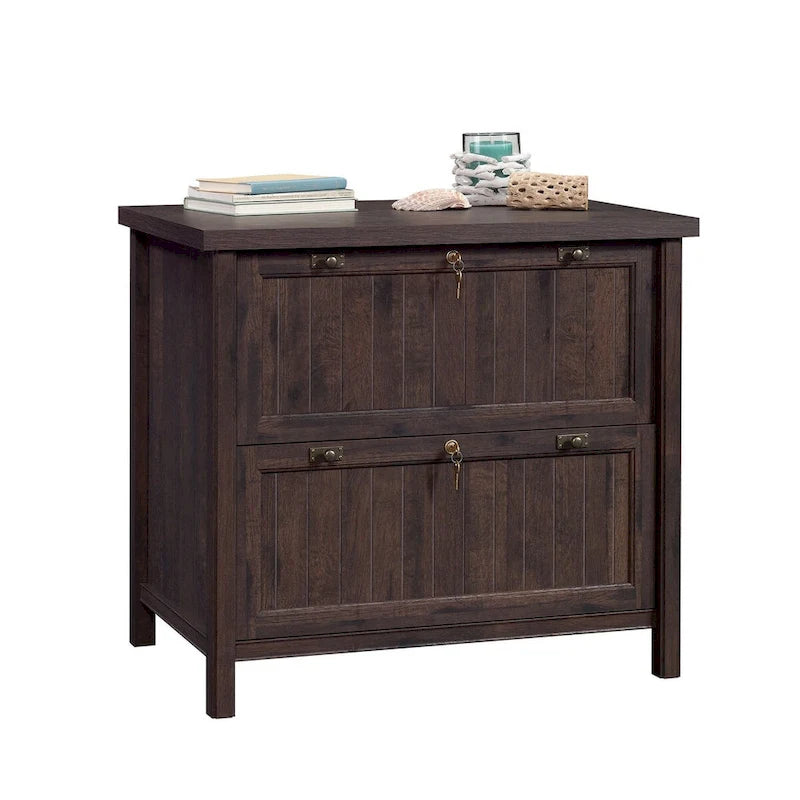 Lateral File Cabinet with Locking Drawers, Chalked Chestnut