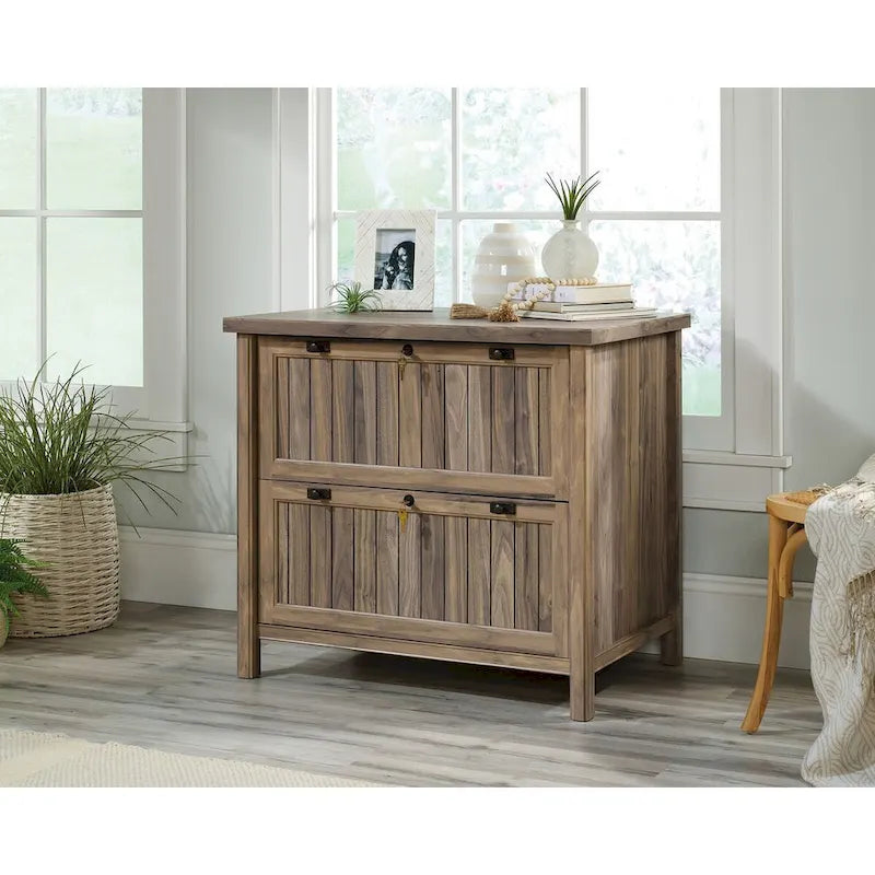 Lateral File Cabinet with Locking Drawers, Chalked Chestnut