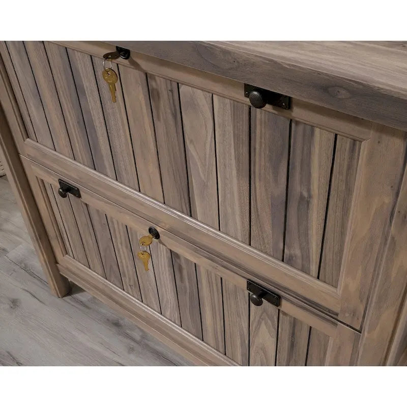 Lateral File Cabinet with Locking Drawers, Chalked Chestnut