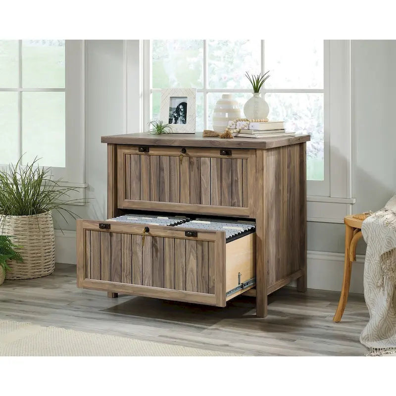 Lateral File Cabinet with Locking Drawers, Chalked Chestnut