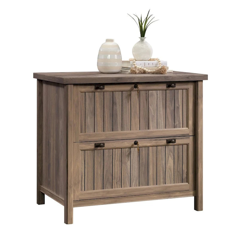 Lateral File Cabinet with Locking Drawers, Chalked Chestnut