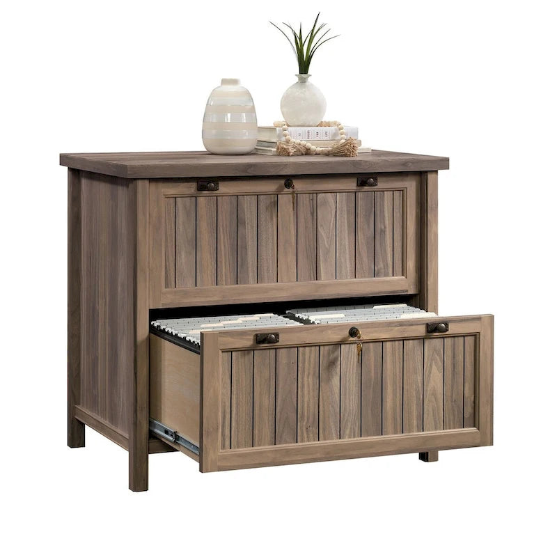Lateral File Cabinet with Locking Drawers, Chalked Chestnut