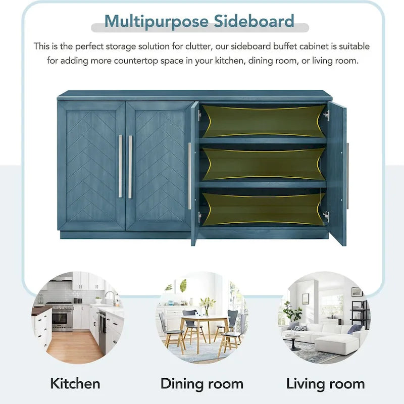 Sideboard with 4 Doors Large Storage Space Buffet Cabinet - N/A